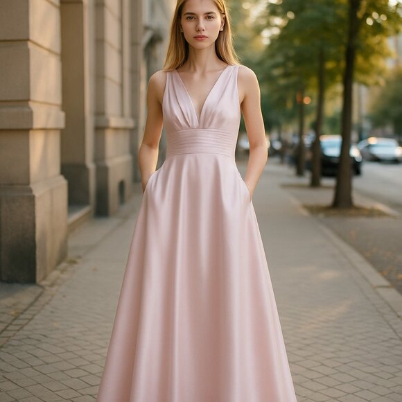 NWT Eliza J Satin A Line Ball Gown Dress Color Blush Pink - Picture 1 of 11